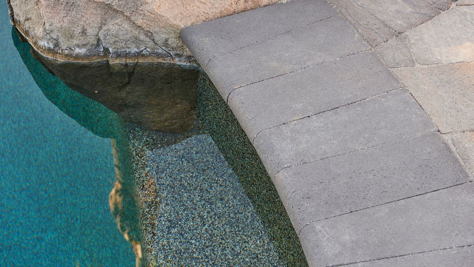 6x14 Bullnose Coping Angelus pavers installed — project 7